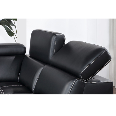 Sofá seccional de cama con cama extraíble y espacio de almacenamiento Sillón salón y apoyacabezas ajustables, cuero negro transpirable