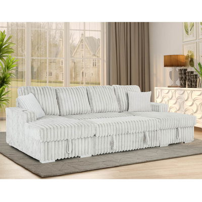 Sofá seccional de cama con cama extraíble y portacabezas, de color gris claro