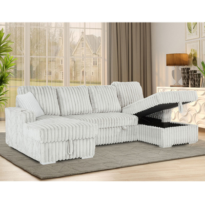 Sofá seccional de cama con cama extraíble y portacabezas, de color gris claro