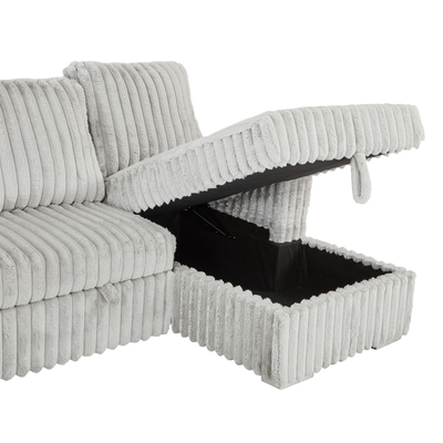 Sofá seccional de cama con cama extraíble y portacabezas, de color gris claro