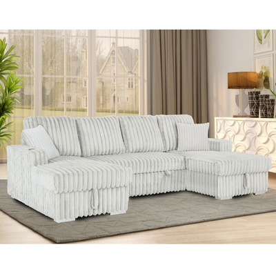 Sofá seccional de cama con cama extraíble y portacabezas, de color gris claro