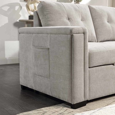 Sofá de cama seccional reversible en forma de L con cama extraíble y espacio de almacenamiento, chenille gris cálido