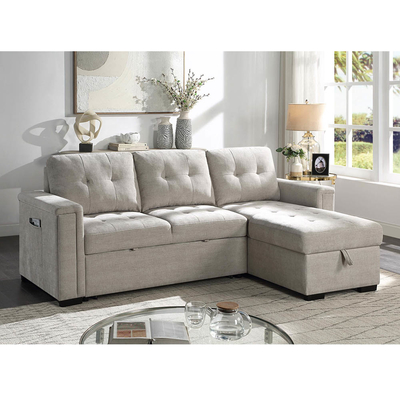 Sofá de cama seccional reversible en forma de L con cama extraíble y espacio de almacenamiento, chenille gris cálido