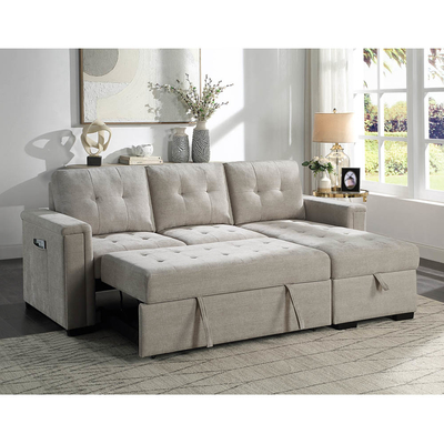 Sofá de cama seccional reversible en forma de L con cama extraíble y espacio de almacenamiento, chenille gris cálido