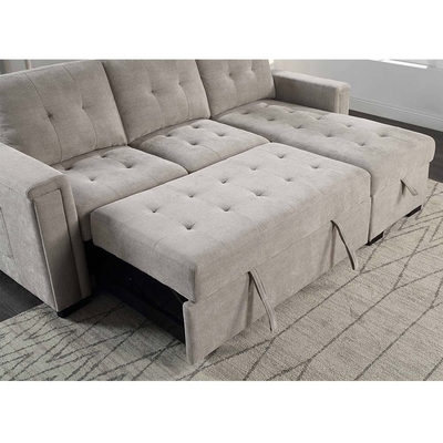 Sofá de cama seccional reversible en forma de L con cama extraíble y espacio de almacenamiento, chenille gris cálido
