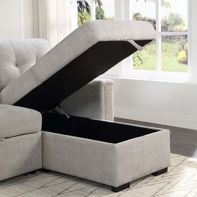 Sofá de cama seccional reversible en forma de L con cama extraíble y espacio de almacenamiento, chenille gris cálido