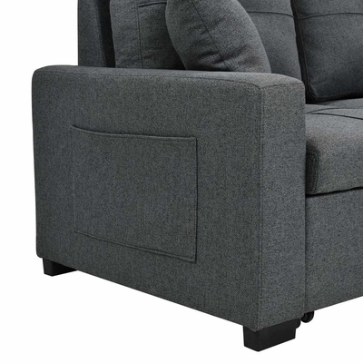 Sofá de cama seccional reversible en forma de L con cama y trastero extraíbles, tejido gris neutro