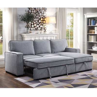 Sofá de cama con sección reversible en forma de L con cama extraíble y espacio de almacenamiento, chenilia gris