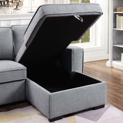 Sofá de cama con sección reversible en forma de L con cama extraíble y espacio de almacenamiento, chenilia gris