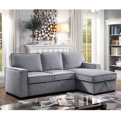 Sofá de cama con sección reversible en forma de L con cama extraíble y espacio de almacenamiento, chenilia gris