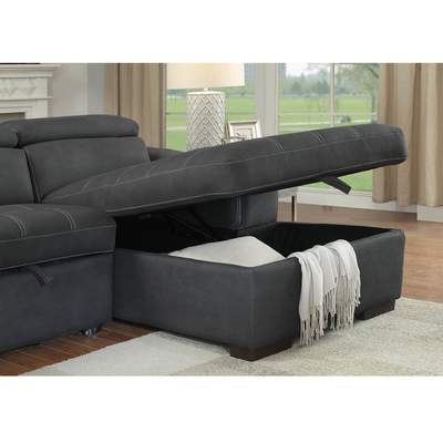 Sofá seccional en forma de L con cama extraíble y apoyacabezas ajustables y silla de almacenamiento, tejido de nubuck de grafito