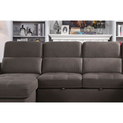 Sofá seccional de cama con cama extraíble y espacio de almacenamiento Sillón de descanso y reposacabezas ajustables, de tela de nubuck marrón ceniza