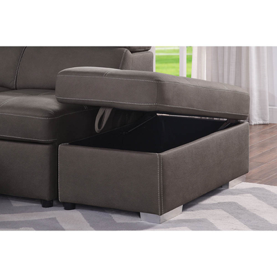 Sofá seccional de cama con cama extraíble y espacio de almacenamiento Sillón de descanso y reposacabezas ajustables, de tela de nubuck marrón ceniza
