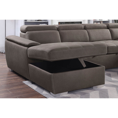 Sofá seccional de cama con cama extraíble y espacio de almacenamiento Sillón de descanso y reposacabezas ajustables, de tela de nubuck marrón ceniza