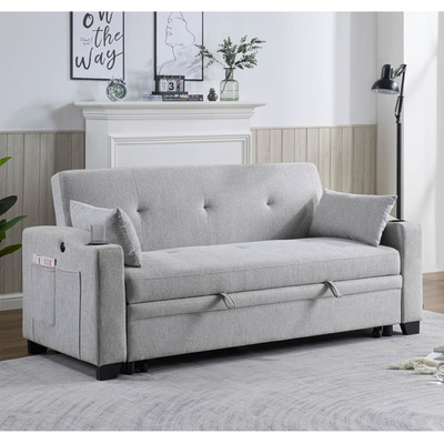 Cama de sofá convertible de tamaño queen, cama confortable con respaldo ajustable y puerto de carga USB y soportes de taza, cama de sofá Futon, tela gris