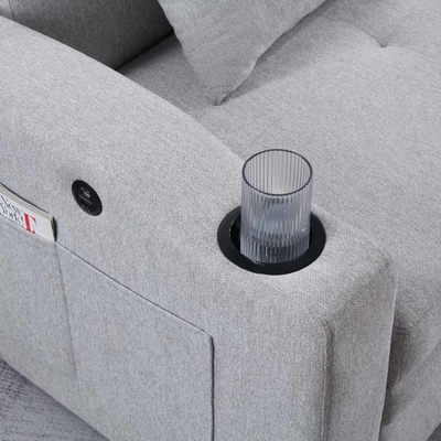 Cama de sofá convertible de tamaño queen, cama confortable con respaldo ajustable y puerto de carga USB y soportes de taza, cama de sofá Futon, tela gris