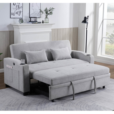Cama de sofá convertible de tamaño queen, cama confortable con respaldo ajustable y puerto de carga USB y soportes de taza, cama de sofá Futon, tela gris