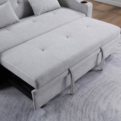 Cama de sofá convertible de tamaño queen, cama confortable con respaldo ajustable y puerto de carga USB y soportes de taza, cama de sofá Futon, tela gris
