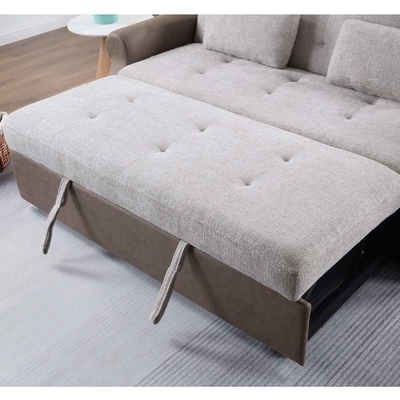 Cama de sofá convertible de tamaño queen, cama confortable con respaldo ajustable, cama de sofá Futon, tela gris y tela marrón oscuro