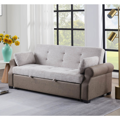 Cama de sofá convertible de tamaño queen, cama confortable con respaldo ajustable, cama de sofá Futon, tela gris y tela marrón oscuro