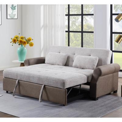 Cama de sofá convertible de tamaño queen, cama confortable con respaldo ajustable, cama de sofá Futon, tela gris y tela marrón oscuro