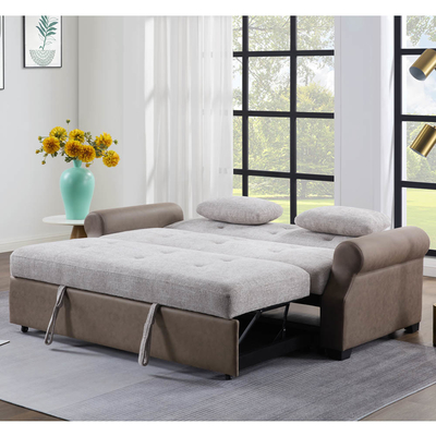 Cama de sofá convertible de tamaño queen, cama confortable con respaldo ajustable, cama de sofá Futon, tela gris y tela marrón oscuro