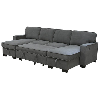 Sofá seccional de cama con cama extraíble y silla de almacenamiento y puerto de carga USB y 1 mesa reversible, cinilla gris