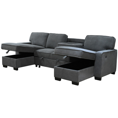 Sofá seccional de cama con cama extraíble y silla de almacenamiento y puerto de carga USB y 1 mesa reversible, cinilla gris