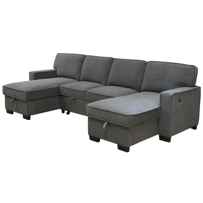 Sofá seccional de cama con cama extraíble y silla de almacenamiento y puerto de carga USB y 1 mesa reversible, cinilla gris