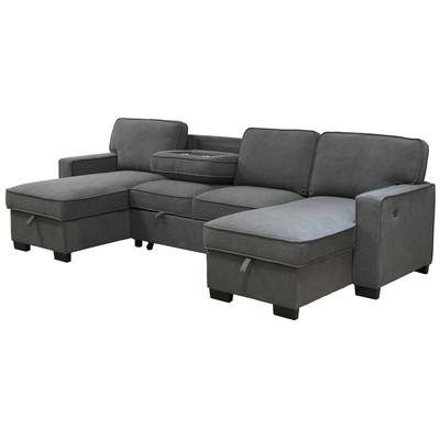 Sofá seccional de cama con cama extraíble y silla de almacenamiento y puerto de carga USB y 1 mesa reversible, cinilla gris