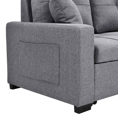 Sofá de cama seccional reversible en forma de L con cama y almacenaje extraíbles, tejido gris