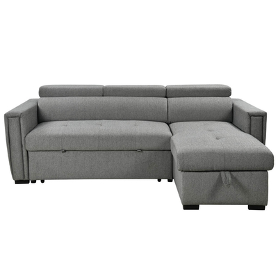 Sofá de cama seccional reversible en forma de L con cama extraíble y almacenamiento y puertos de carga USB, chenille gris metálico