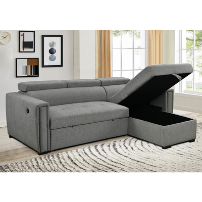 Sofá de cama seccional reversible en forma de L con cama extraíble y almacenamiento y puertos de carga USB, chenille gris metálico