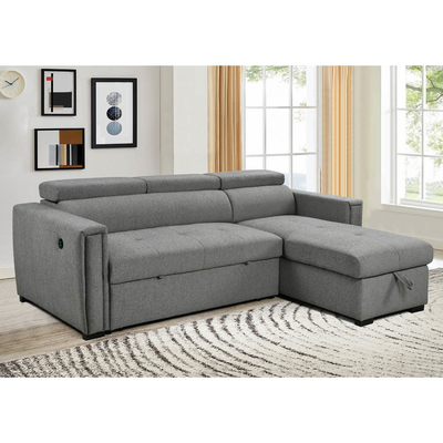 Sofá de cama seccional reversible en forma de L con cama extraíble y almacenamiento y puertos de carga USB, chenille gris metálico