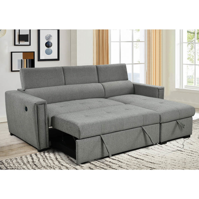 Sofá de cama seccional reversible en forma de L con cama extraíble y almacenamiento y puertos de carga USB, chenille gris metálico