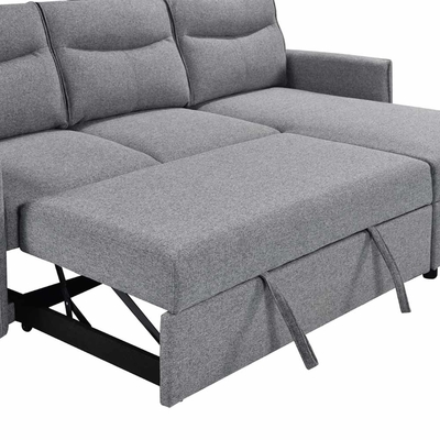 Sofá de cama seccional reversible en forma de L con cama y trastero extraíbles, de tela gris
