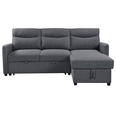 Sofá de cama seccional reversible en forma de L con cama y trastero extraíbles, tejido gris neutro