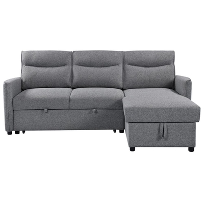Sofá de cama seccional reversible en forma de L con cama y trastero extraíbles, de tela gris