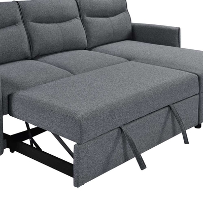 Sofá de cama seccional reversible en forma de L con cama y trastero extraíbles, tejido gris neutro