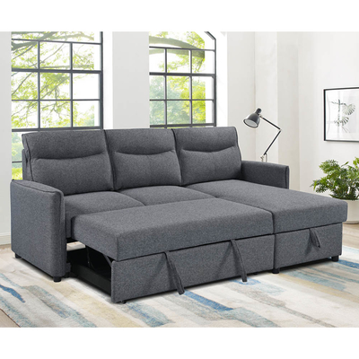 Sofá de cama seccional reversible en forma de L con cama y trastero extraíbles, tejido gris neutro