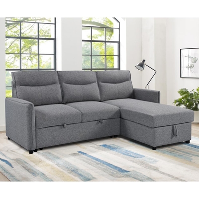 Sofá de cama seccional reversible en forma de L con cama y trastero extraíbles, de tela gris