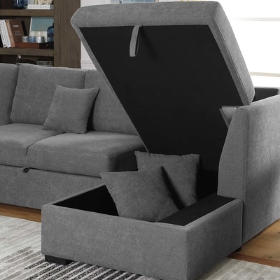 Sofá seccional de cama con cama extraíble y espacio de almacenamiento Sillón, tela de lino gris