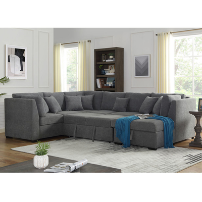 Sofá seccional de cama con cama extraíble y espacio de almacenamiento Sillón, tela de lino gris