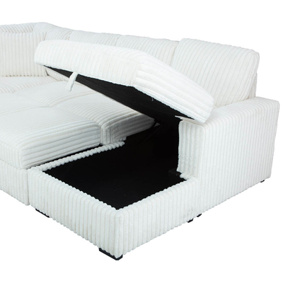 Sofá seccional de cama con cama extraíble y espacio de almacenamiento Sillón salón y puerto de carga USB, tejido de corduroy beige