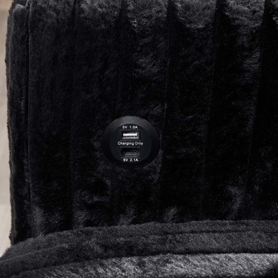 Sofá seccional con cama extraíble y silla de almacenamiento con puerto de carga USB, tejido de corduroy negro