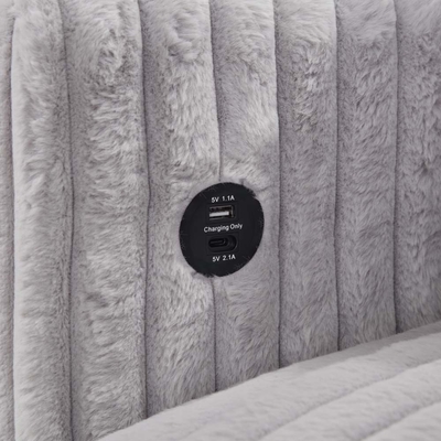 Sofá seccional con cama extraíble y silla de almacenamiento con puerto de carga USB, tela gris de corduroy