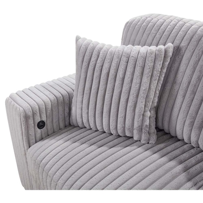 Sofá seccional con cama extraíble y silla de almacenamiento con puerto de carga USB, tela gris de corduroy