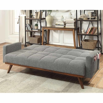Sofá convertible Futon, tejido de lino gris