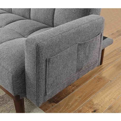 Sofá convertible Futon, tejido de lino gris
