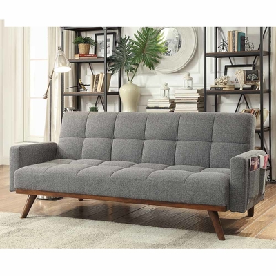 Sofá convertible Futon, tejido de lino gris